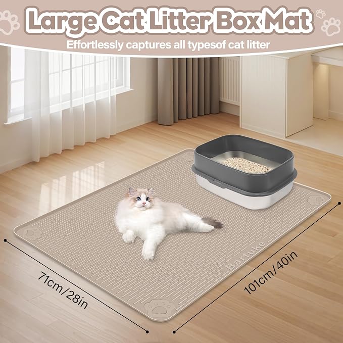 Silicone Cat Litter Mat for Litter Box 40”x28” Large Cat Mat, Khaki | Waterproof, Non-Slip, Leak-Proof Rug Mat with Lip, Easy to Clean, Extra Large Litter Catcher Mat for Floor - Image 4
