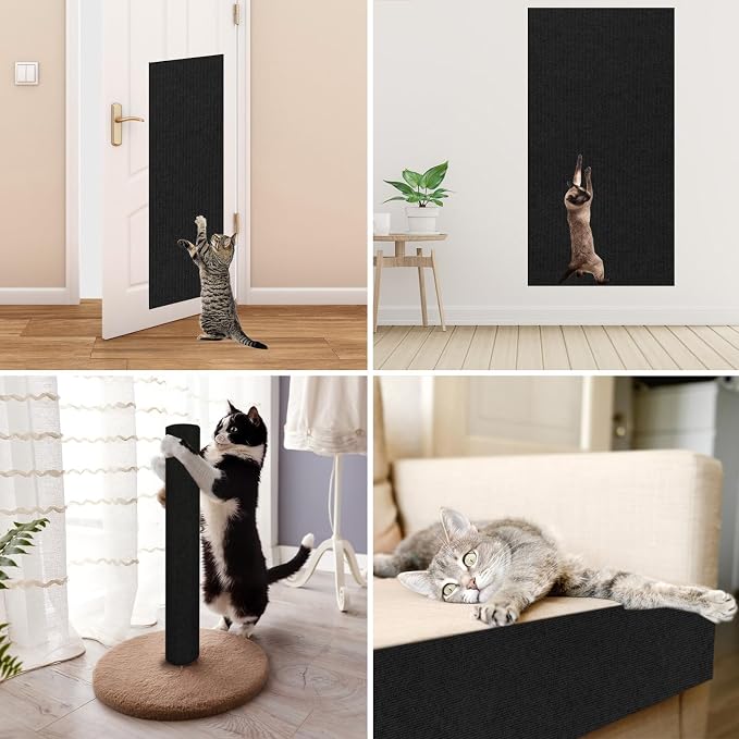Trimmable Cat Scratcher Mat, Self-Adhesive Cat Scratching Carpet Pad Replacement for Cat Tree Shelves, Cat Steps and Posts, DIY Cat Scratch Couch Furniture Protector (Black, 39.4"x15.8") - Image 5