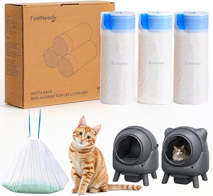 Replaced Trash Bags-3 Rolls, 60 Packs FEELNEEDY Cat Litter Box Waste Bag for S20-A Automatic Self-Cleaning Cat Litter Box by FEELNEEDY