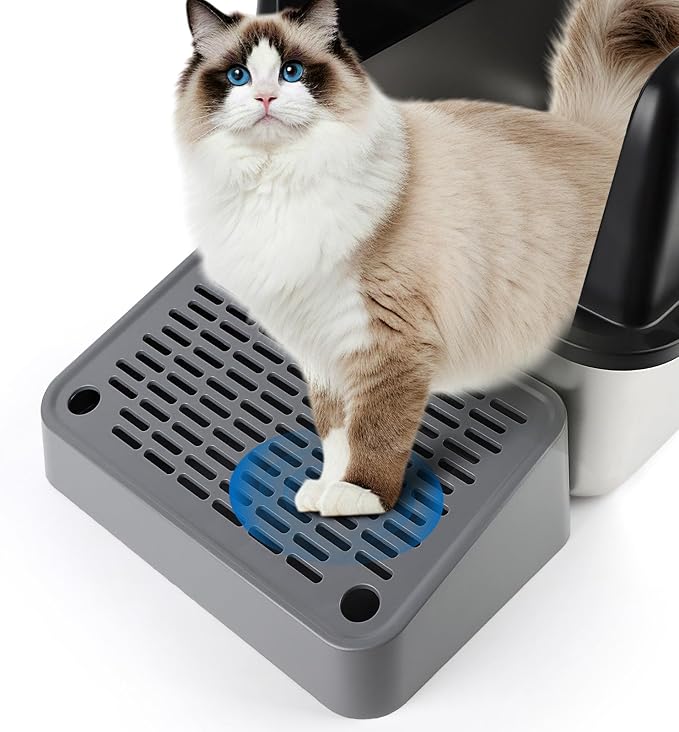 Litter Box Step, Cat Ramp Step Catcher with Filter Function, Grey | Litter Box Ramp for Kittens & Old Cats, Washable, Anti-Tracking, Non-Slip Litter Catcher, Easy to Clean by Bartuke