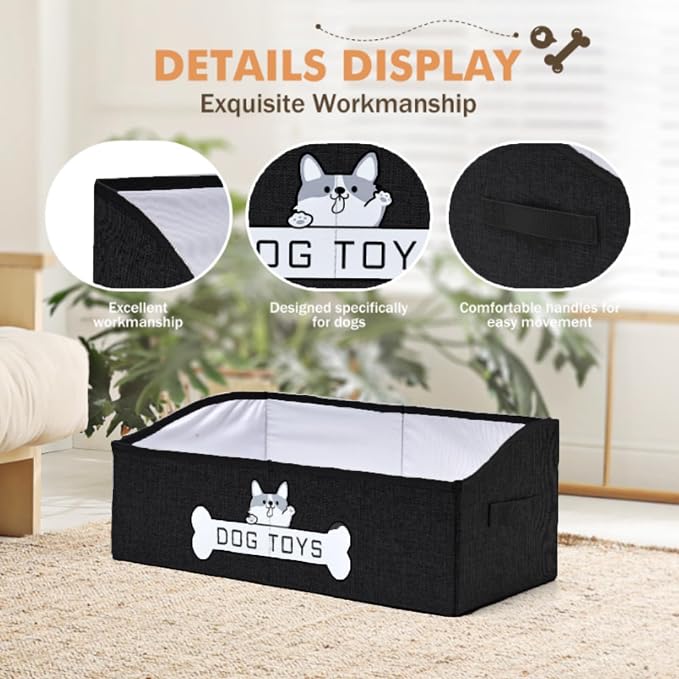 Dog Toy Basket, Specially Designed for Dog Toy Storage, Collapsible Dog Toy Box with Handle，Perfect for Storing Pet Toys and Accessories - Black - Image 6