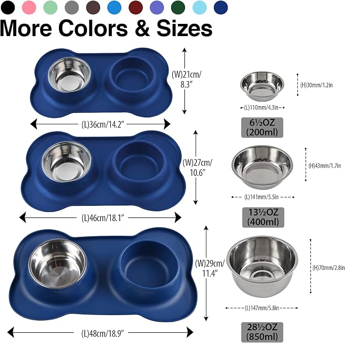 Dog Bowls 2 Stainless Steel Bowl for Pet Water and Food Feeder with Non Spill Skid Resistant Silicone Mat for Pets Puppy Small Medium Cats Dogs - Image 4