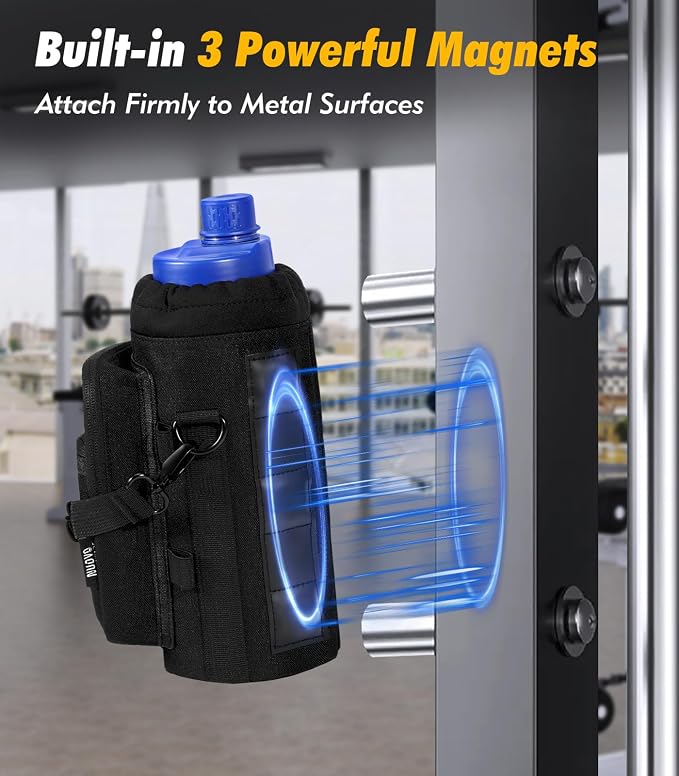 Nuovoware Magnetic Gym Bag, 40oz, Water Bottle Carrier Holder, Black | Adjustable Shoulder Strap, Magnets Magnetic Gym Bag, Bottle Pouch Sling, 2 Pocket, Neoprene Organizer Sleeve - Image 2