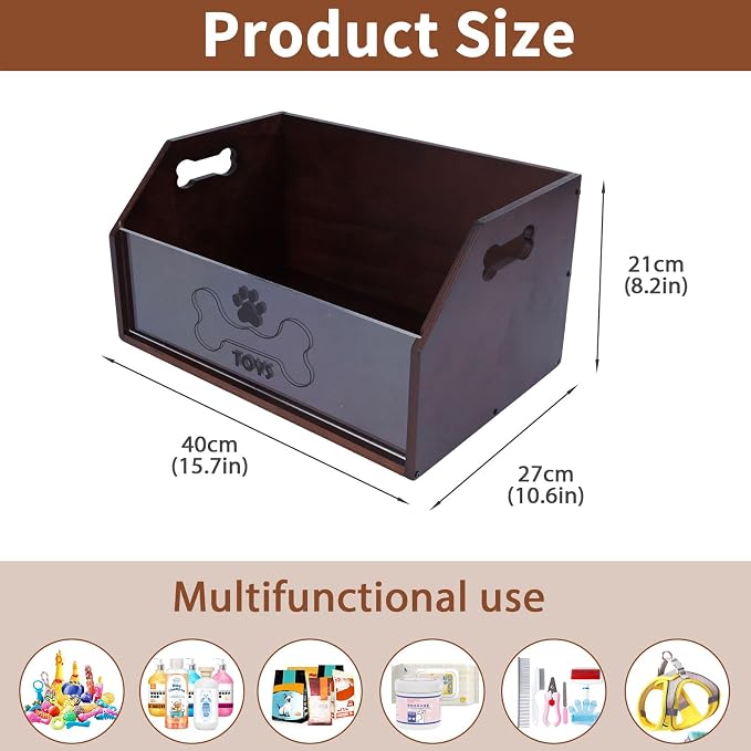Pethiy Dog Toy Box,Wooden Pet Toy Storage Box, Pet Toy Organizer Basket | Toy bin for dogs large Dog Toy organizer pet toy storage for Collars and Pet Supplies,Living Room - Image 5