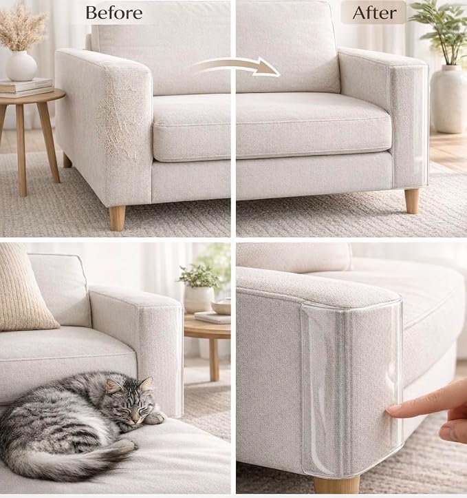 FTSTC Anti Cat Scratch Furniture Protector, 12-Pack, Furniture Protectors from Cats Scratching, Heavy Duty Self-Adhesive Couch Protector for Cats, Transparent Scratch Deterrent for Door Walls - Image 3