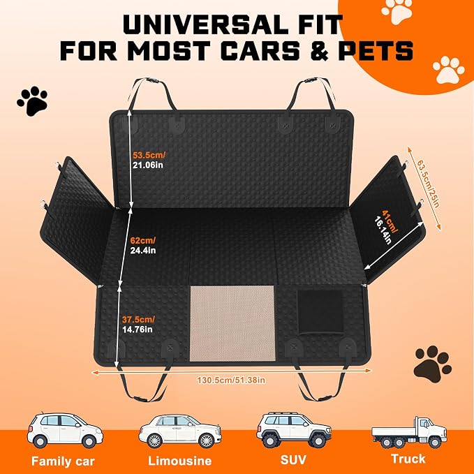 Dog Car Seat Cover with PU Leather Updated,Hard Bottom & Mesh Window, Waterproof Dog Car Seat Cover for Back Seat, Cat-Scratch Resistant Fabric,Backseat Cover for Dogs for Car SUV and Trucks - Image 6