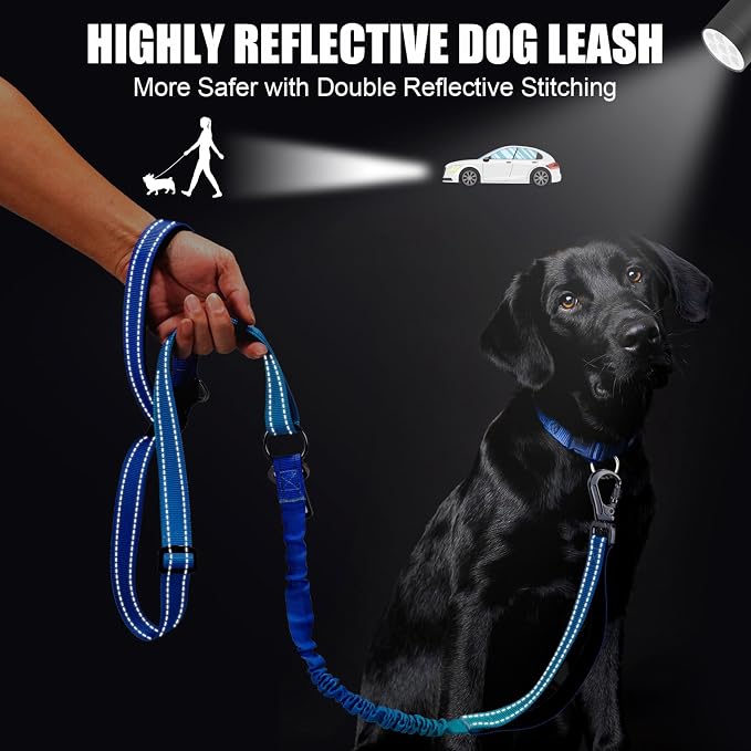 Heavy Duty Hands Free Dog Leash, 5-7 FT Reflective Adjustable Waist Dog Leash Belt with Padded Handles, Shock Absorbing Bungee and Car Seat Belt for Large Medium Dogs (Gradient Cobalt, XL) - Image 6
