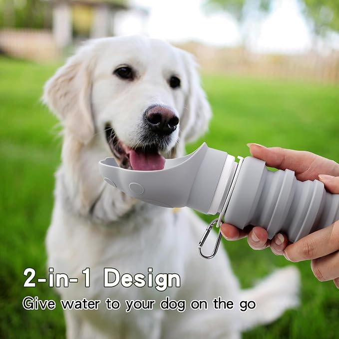 Dog Water Bottle Collapsible & Portable Squeeze, 9oz-17oz Water Dispenser & Folding Bowl,5 Levels Capacity in 1,Carabiner Clip,100% Food-Grade Silicone, Outdoor Walking,Hiking,Travel | Five adjustable capacities, leak-proof design, and BPA-free silicon... - Image 5