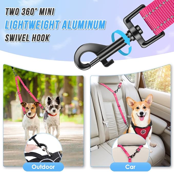 AUTOWT Double Dog Leash, No Tangle 360°Swivel Rotation Reflective Lead Attachment Adjustable Length Dual Two Dogs Lead Splitter, Comfortable Shock Absorbing Walking Training for 2 Dogs - Image 5