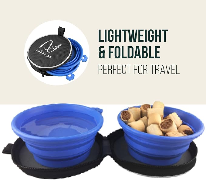 Travel Dog Bowl Set - 2 Foldable Silicone Food and Water Bowls with Carabiners and Bag - Collapsible Feeding Bowls for Wet and Dry Food - 680ml Capacity - Available in Black and Blue - Image 3