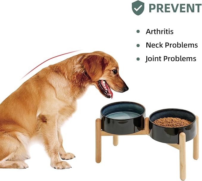 Havniva Ceramic Dog Bowls Elevated, Raised Dog Food Bowl for Large Dogs | 8.3” Elevated Dog Bowls, Non-Slip Wood Stand, Dog Food and Water Bowl Set, Dog Feeding Dish, Large Capacity Pet Water Bowl - Image 5