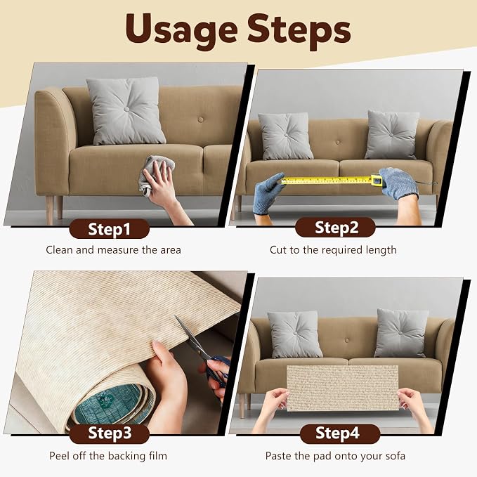 Cat Scratch Couch Furniture Protector,Trimmable Self-Adhesive Cats Claws Scratch Pads, Sisal DIY Climbing Couch Protector for Scratch Post Cat Tree Replacement Indoor(Khaki, 78.7"x15.8") - Image 6