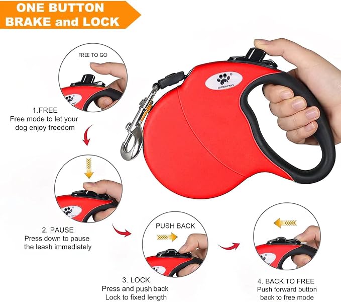 16ft Retractable Dog Leash for Large Breed Dogs up to 110 lbs with a Detachable Chew Proof Extender Wire Ropes (Red L) - Image 4