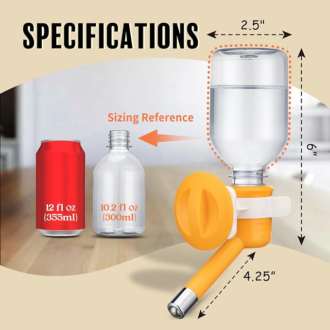 Choco Nose Patented No-Drip Dog Water Bottle/Feeder for Dogs/Cats and Other Small-Medium Sized Animals - for Cages, Crates or Wall Mount. 10.2 Oz. Mess Free Leak-Proof Nozzle 16mm, Orange (C590) - Image 4