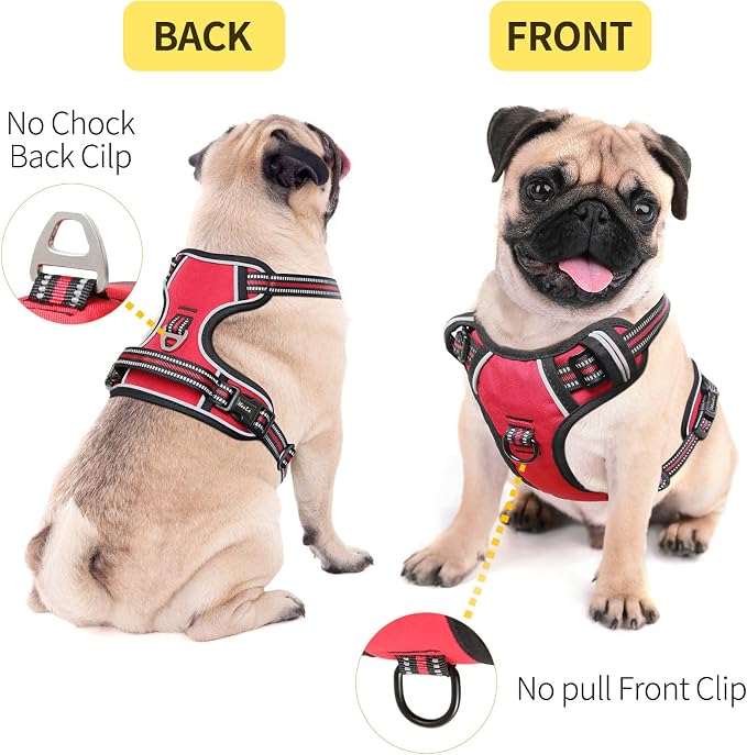 HEELE Dog Harness, Reflective Front Clip Vest with Control Handle, Red, M | Soft Breathable Padded for Medium Harness, No Pull No Choke, Adjustable 2 Metal Rings for Outdoor Walking Training - Image 3