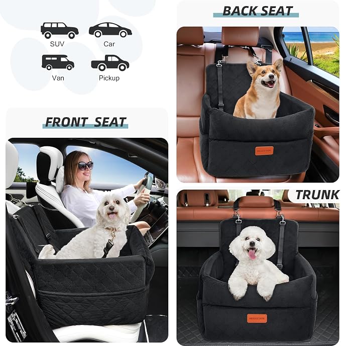 HEGGCOOE Small Dog Car Seat, Memory Foam Dog Booster Car Seats with Thick Cushion for Medium Dogs Under 35lbs, Detachable Washable Dog Bed for Car, Pet Carseat with Storage Pockets,2 Safety Belts - Image 4