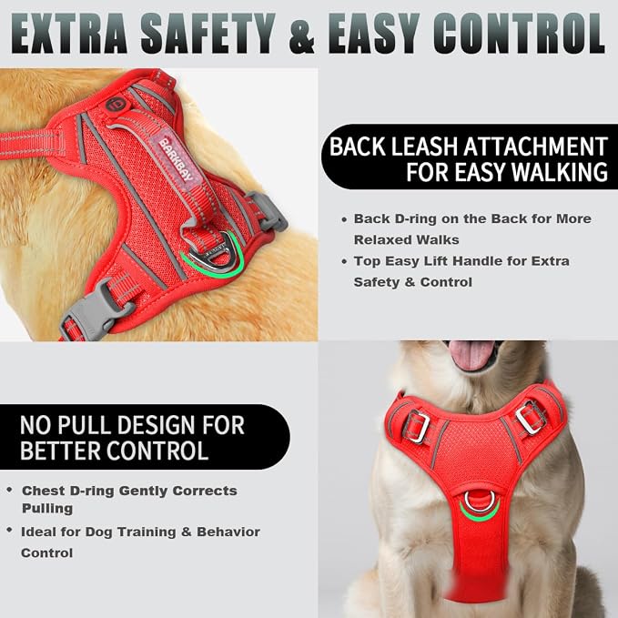 BARKBAY No Pull Dog Harness Large Reflective Dog Harness with Front Clip and Easy Control Handle for Walking Training Running with ID tag Pocket(Red,L) - Image 3
