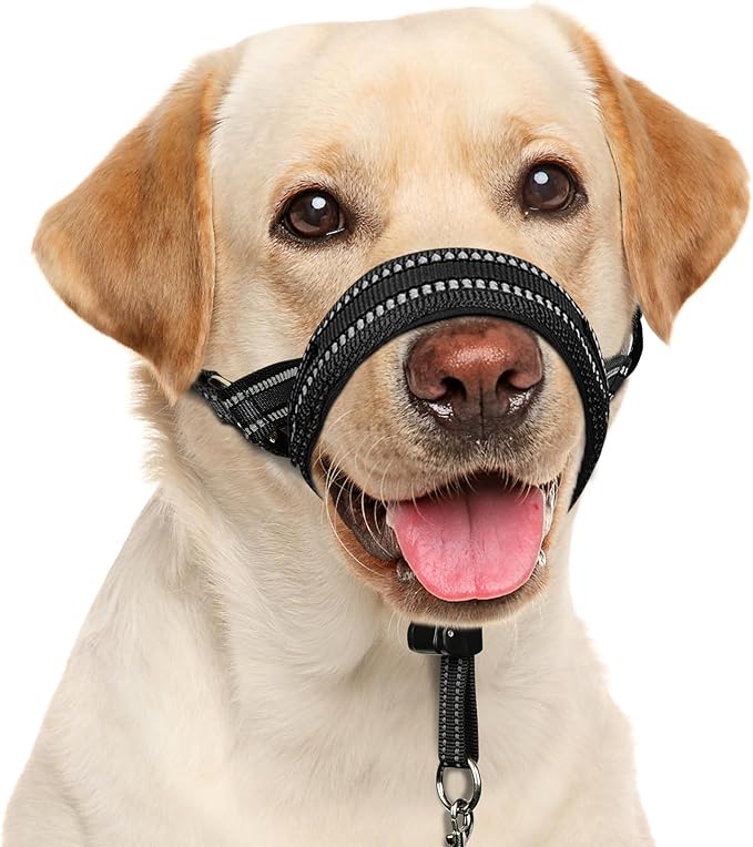 BARKLESS Soft Dog Head Collar, Patented Padded No Pull Head Halter, Training Nose Leash with Safety Link for Medium Large Dogs, Adjustable Muzzle Leash, Easy Control for Walking(Black, L) by Barkless