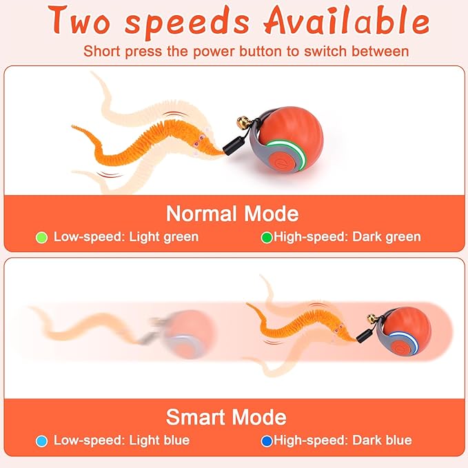 BABORUI Interactive Cat Toy Ball - Automatic Interactive Cat Toys for Indoor Cats with 3 Tails, 2 Speeds Rechargeable Enrichment Toys for Small/Medium/Large to Keep Them Busy (Orange) - Image 4