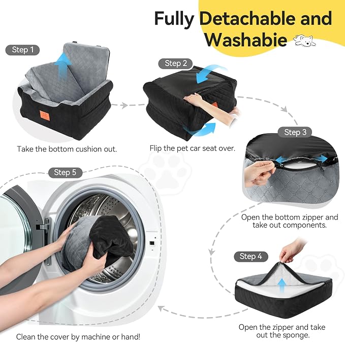 NEEZUKAR Dog Car Seat for Small Medium Dogs,Dog Booster Seat Under 35 lbs | Thick Cushion,Detachable Washable Pet Car Seat,Travel Dog Car Bed With Storage Pockets,2 Safety Belts - Image 6