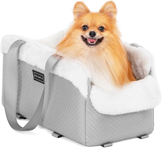 PETSFIT Console Dog Car Seat, Portable Small Dog Car Seat with Safe Protective Hooks, Luxury Dog Carseat Includes Safety Leash and Storage Pocket for Pets Up to 9 lbs (Grey) - Image 9