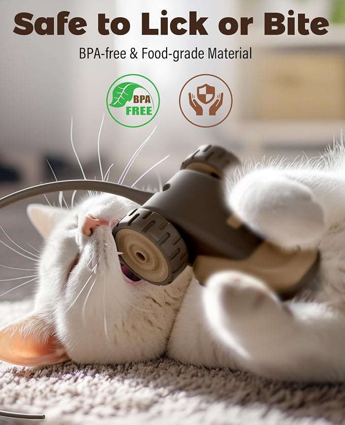 CYROS 3-in-1 Interactive Cat Toy - 2-Speed Automatic Moving Mouse Cat Toys Self Play with 2pcs Hanging Feather String Ribbon and Wiggly Silicone Mice Tail for Bored Indoor Adult Cats Kittens - Image 7
