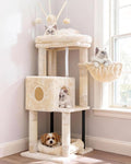 Heybly Cat Tree, 45.3" Cat Tower for Indoor Cats with Large Perch HCT202SM | All-in-One Cat Furniture with Cozy Bed, Hidden Space Cat Condo, Comfy Hammock, Scratching Posts & 3 Pompoms, Beige by HEYBLY