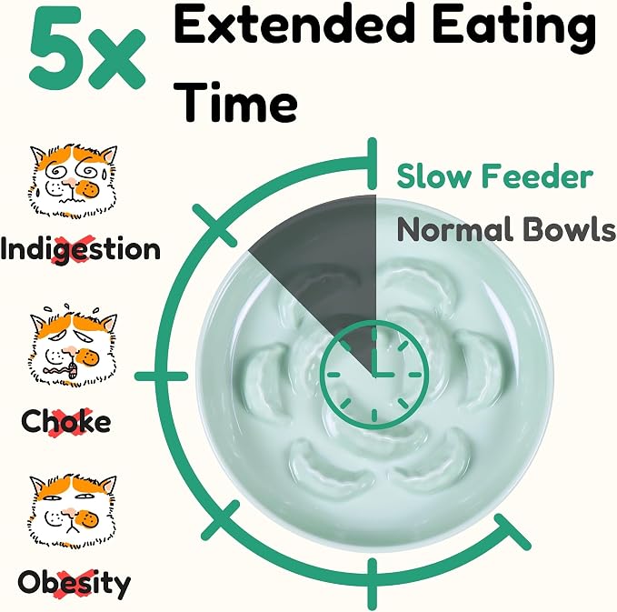 Slow Feeder Bowl for Cats and Small Dogs - Set of 3 Melamine Puzzle Cat Plates for Wet & Dry Food- Whisker Friendly & Dishwasher Safe & Non Slip Design (Blue + Green +White *3, 6.3''W) - Image 3