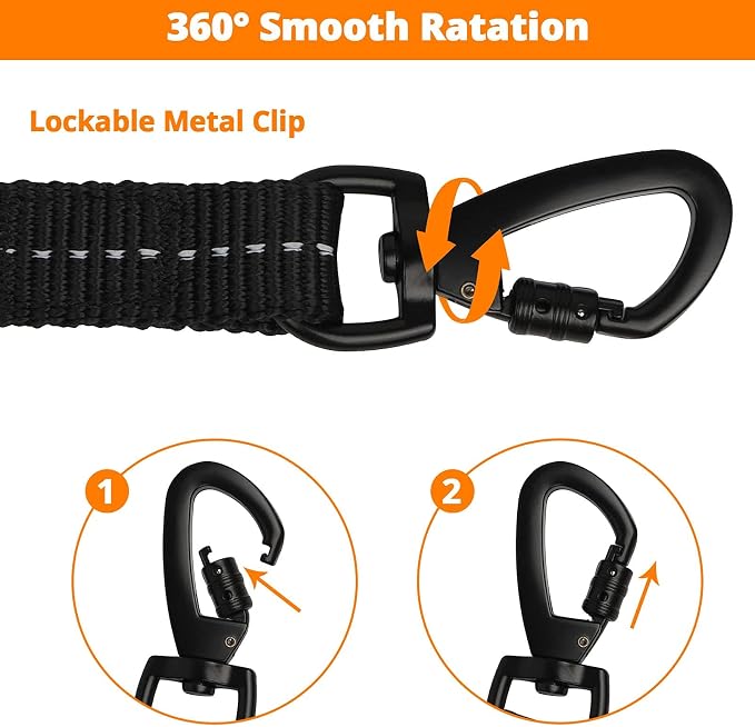 Long Dog Leash 50 FT: Heavy Duty Rope Leashes for Dogs Training with Swivel Lockable Hook Reflective Threads Bungee and Padded Handle - Dog Lead for Large Small Medium Dogs Outside Walking Orange - Image 4
