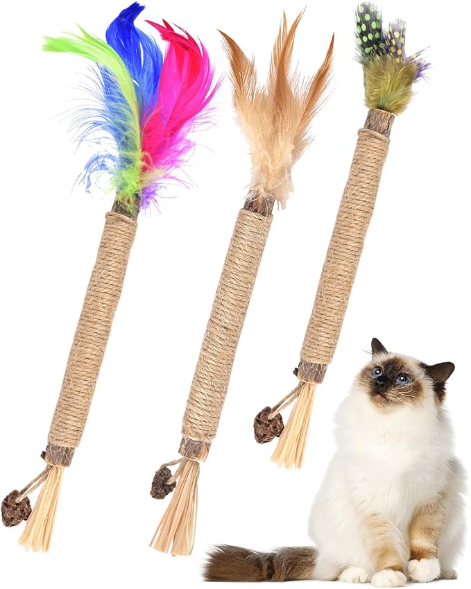 TINDTOP Silvervine Sticks for Cats with Natural Feather, Catnip Chew Toys | for Kittens Teeth Cleaning, Increase Appetite, Calm Cat Anxiety and Stress, Cat Dental Toy, 3 Pack - Image 7