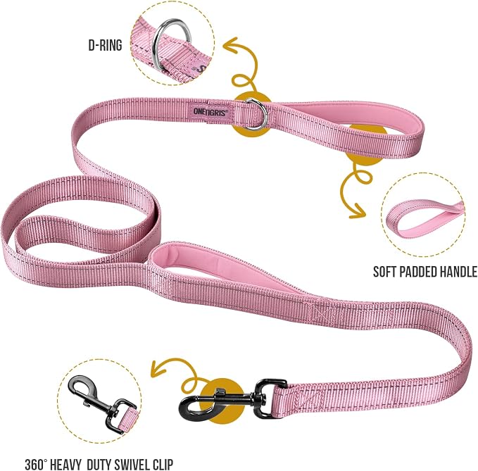 OneTigris No-Pull Dog Leash with Handle for Medium Large Dogs (Pink, 4FT) | Durable lead built for training & daily walks. Ideal drag line for strong pullers and large breeds like bully dogs. - Image 3