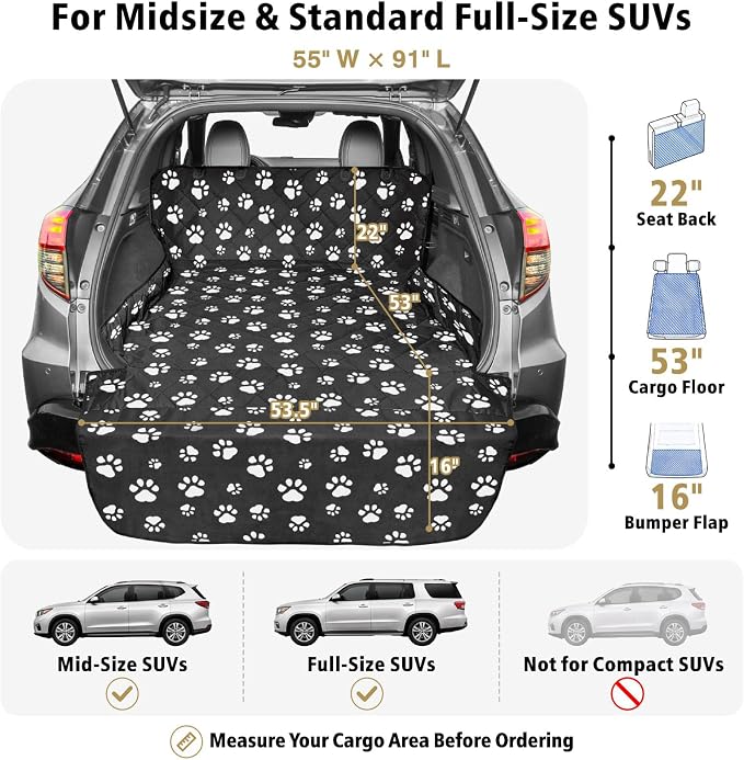 F-color SUV Cargo Liner for Dogs - Heavy Duty Trunk Cover for Midsize SUVs | Water Resistant Pet Cargo Cover with Bumper Flap, Non-Slip Trunk Mat, Dog Car Seat Cover Prevents Scratches Pet Hair Mud Dirt - Image 2
