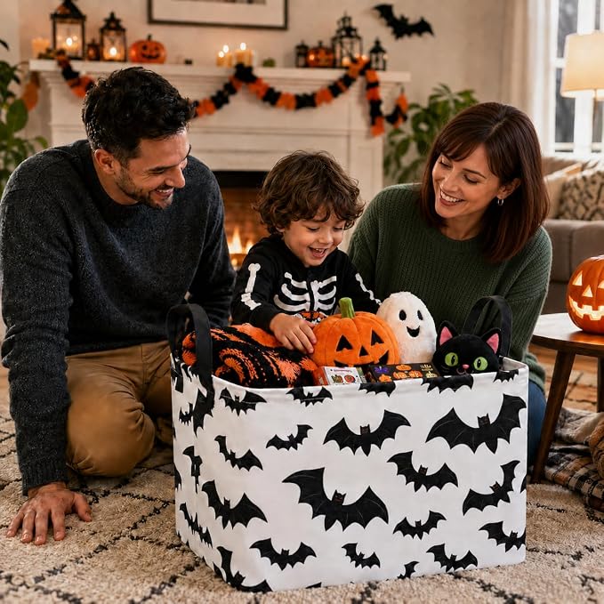 Halloween Batman Basket Gothic Bat Storage Kids Toy Organizer Room Decor | Collapsible Waterproof Kids Laundry Basket With Handles,Multi-scene Organizer for Home Bedroom,Black Bats Gift Bin - Image 3