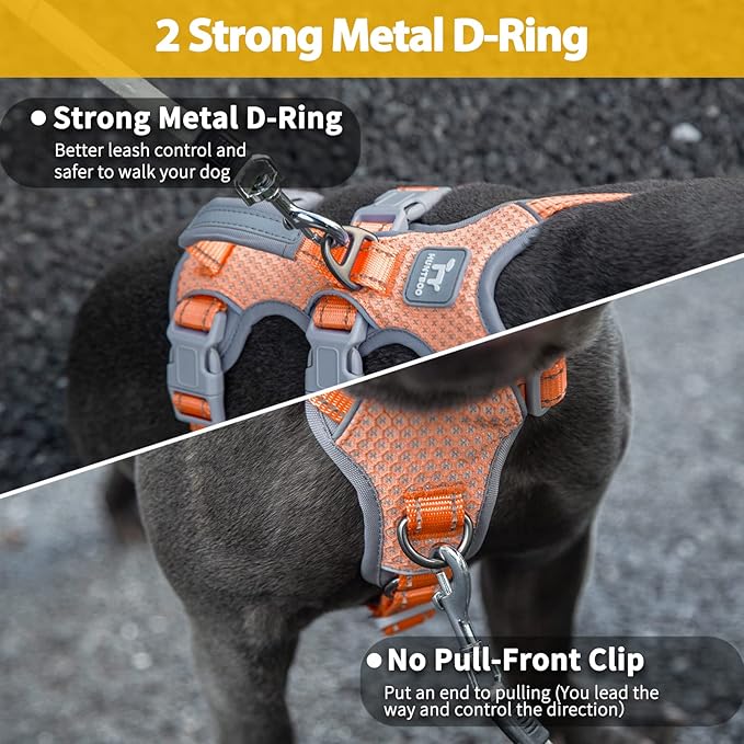 Escape Proof Dog Harness, No Pull Reflective Harness with Lift Handle, Adjustable Pet Vest with Front and Back Leash Clips for Small Medium Large Dogs Walking Hiking Training (Orange,XL) - Image 4