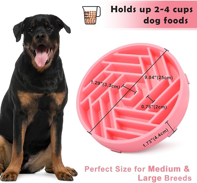TOBYTO Slow Feeder Dog Bowls Large Medium Breed,Anti-Choking Slow Eating Dog Food Bowl,Non Slip Pet Slower Food Feeding Bowls Large Puzzle Slow Feeder Bloat Stop Maze Dog Dishes,Pink - Image 5