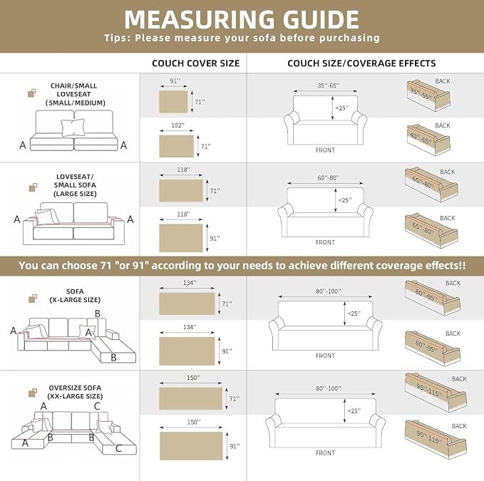 Couch Cover for Dogs Washable Sofa Cover, Sectional Couch Covers, Sofa Covers for 2 Cushion Couch, Non Slip Stripe Sofa Slipcovers Furniture Protector (Khaki, 91 * 102) - Image 2
