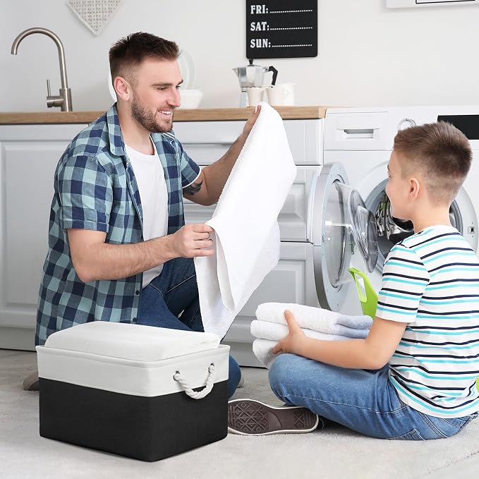 TheWarmHome Storage Bins for Shelves - 1 Pack 15.7x11.8x8.3 inch Canvas Storage Basket for Organizing Cubes Gift Dog Cloth Toy (White & Black) - Image 3