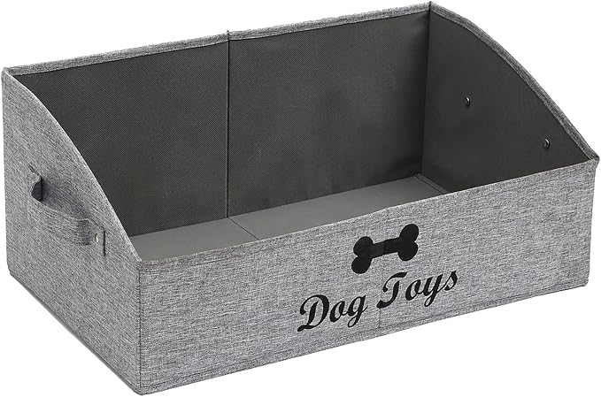 Morezi Linen-cotton blend dog toy basket and dog toy box, dog toy basket storage - Perfect for organizing pet toys, blankets, leashes, chew toys - Snow Grey - Dog by Morezi