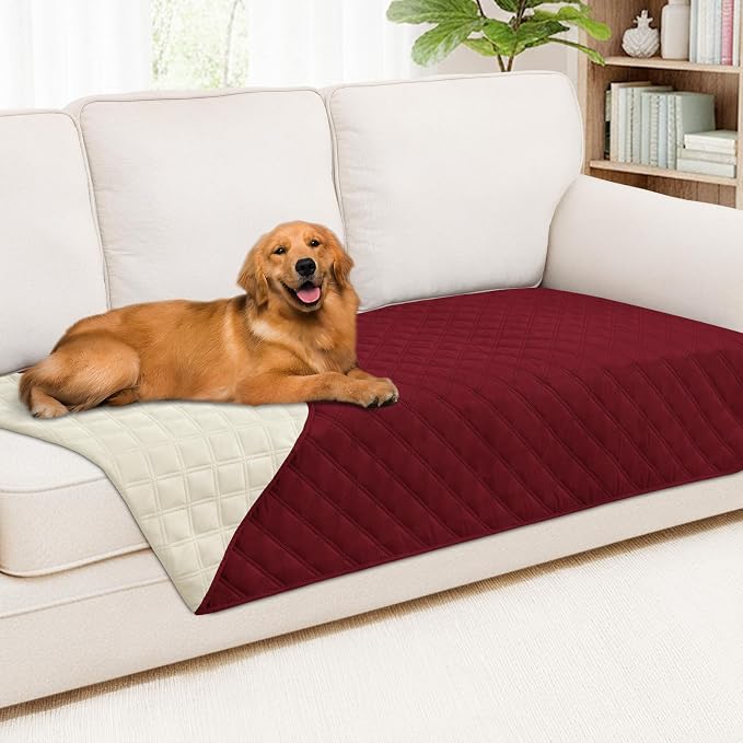 Smiry Waterproof Reversible Pet Couch Covers for Dogs | Pet Friendly, Soft Fabric, Washable Sofa Furniture Protector for Dogs Cat Kids, Checkered (40"x70", Wine Red/Beige) by Smiry