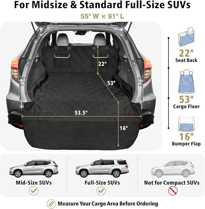 F-color SUV Cargo Liner for Dogs - Heavy Duty Cargo Cover for Mid-Size SUVs | Water Resistant Pet Cargo Cover with Non-Slip Mat, Dog Car Seat Cover Prevents Scratches Pet Hair Mud Dirt for Midsize SUVs - Image 2