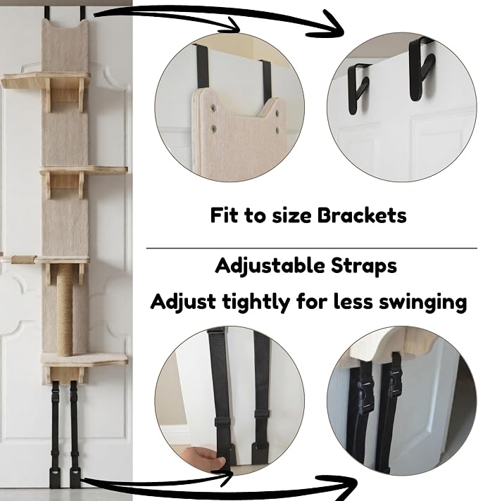 Over the Door Cat Tree Climber | Hanging Cat Wall Shelf with Felt Perches & Sisal Scratching Post | No Drill Cat Climbing Shelves & Window Perch for Cats Inside - Image 2