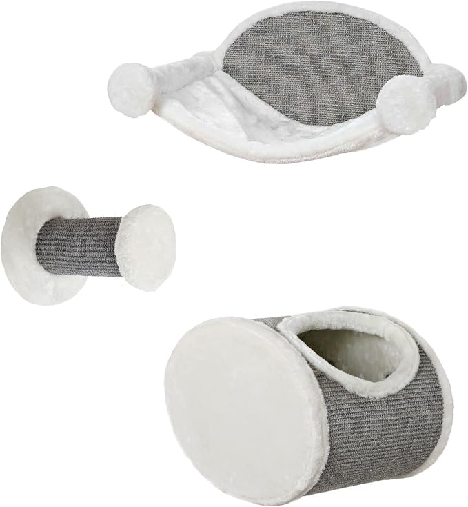 Trixie Liam Wall Mounted Cat Furniture - 3pc Cat Wall Scratcher - Climbing Shelves, Plush & Sisal Covered Condo, Hammock, and Step - Gray by TRIXIE