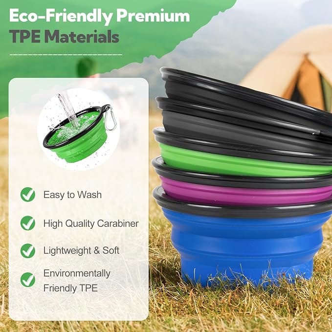 Collapsible Dog Bowl Large 34oz, Travel Dog Water Bowl Portable | 2 Pack, 2 Carabiner Clips, Silicone Travel Dog Bowl Foldable, Feeding Watering Dish Bowl, for Parking, Walking, Camping - Image 7