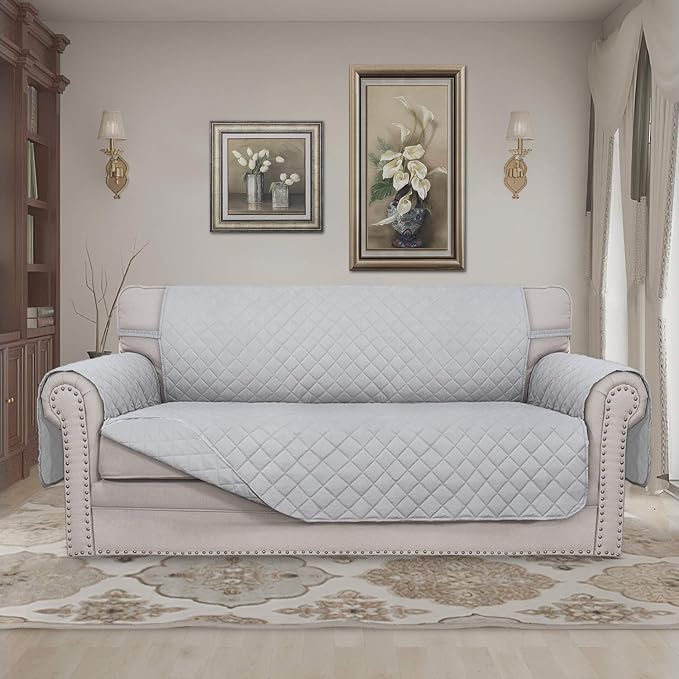 Easy-Going Sofa Slipcover Reversible Loveseat Sofa Cover Couch Cover for 2 Cushion Couch Furniture Protector with Elastic Straps for Pets Kids Dog Cat (Oversized Loveseat, Light Gray/Light Gray) | Oversized Loveseat Slipcover For Dogs, Water Resistant ... - Image 2