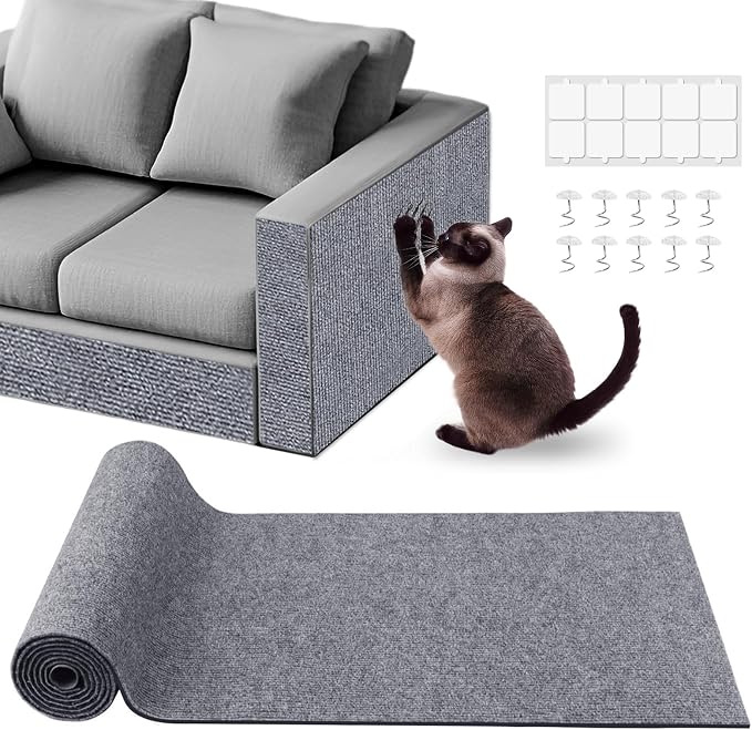 Cat Scratch Furniture Protector for Couch, Wall & Door Guard, Trimmable Self-Adhesive Scratch Pad, DIY Climbing Mat, Deterrent, Scratching Post Replacement (39.4''x15.8'', Light Gray) by pawstrip