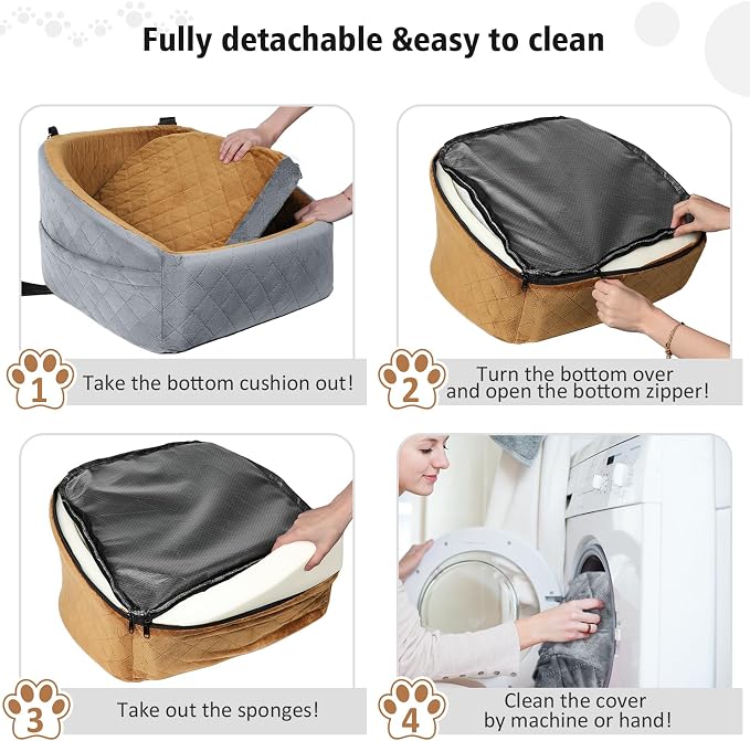 NEEZUKAR Dog Car Seat for Small Medium Dogs,Detachable Washable Dog Booster Seat Under 30lbs, Pet Car Seat Travel Bed with Storage Pockets and Dog Safety Belt(Grey/Brown) - Image 5