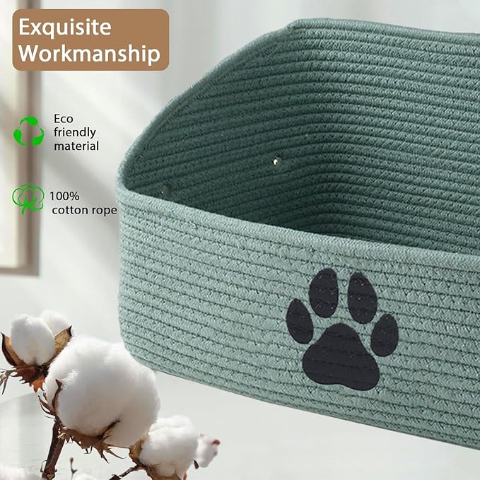 2 pack Woven Dog Toys Basket, 100% Cotton Rope Dog Toy Box for Living Room Area, Trapezoid Pet Toys Bin with Sturdy Handle, Puppy Bed, Green Baskets for Pet Toys/Collar/Leash/Blanket - Image 3