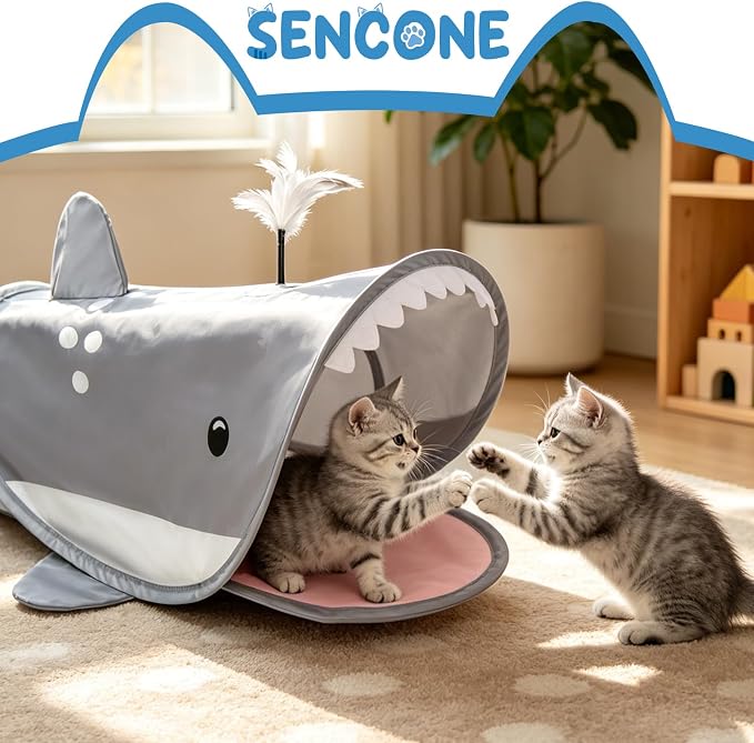 SENCONE Dolphin-Shaped Cat Tunnel Toy Portable Hideout Nap Tube for Kittens | Play, exploration and hide-and-seek. Foldable for storage and travel. Indoor and occasional travel. - Image 2