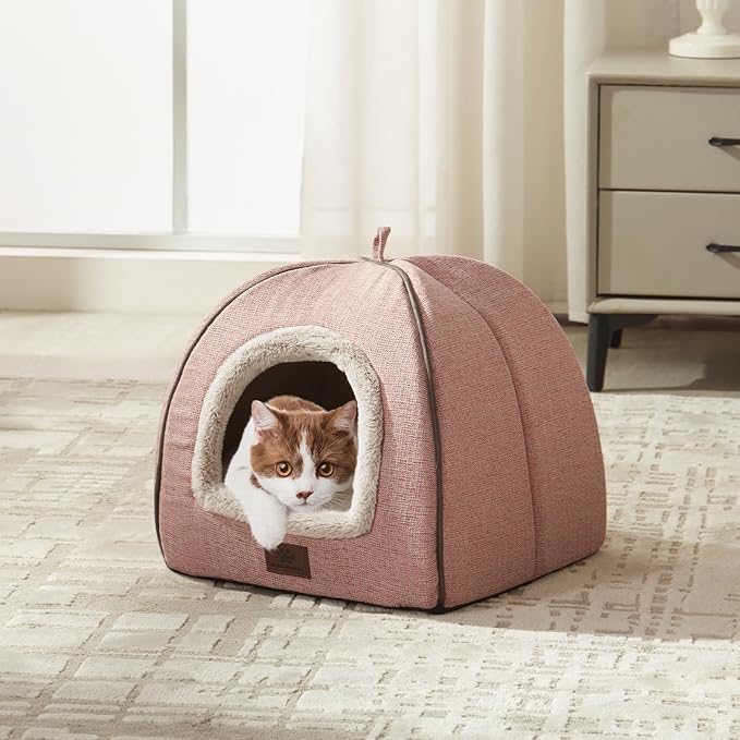 Cat Bed for Indoor Cats - Cat House Cats Tent with Removable Washable Cushioned Pillow, Soft and Self Kitten beds,for Small and Medium Pet Bed, Pink - Image 6