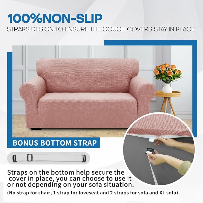 XINEAGE Stretch Jacquard Armchair Cover, Non Slip Sofa Slipcover for Dog | High-Stretch Fabric. Wear-Resistant, Pet Friendly. Easy Install & Washable for Living Rooms, Offices.Dusty Pink - Image 7